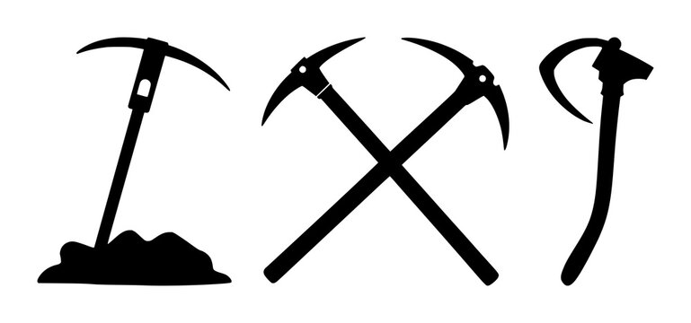 Data mining pickaxe icon set with solid black icon silhouette on white background featuring binary code, mining, technology with vector graphics and digital representation