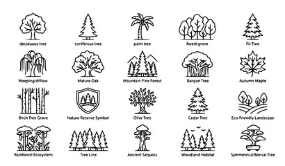 Elegant Forest and Tree Linear Icon Pack for Environmental and Nature Design Projects © Tonmoy