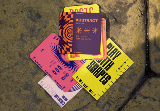 Mockup of Business Cards and ID Cards Lay on a Stone Surface