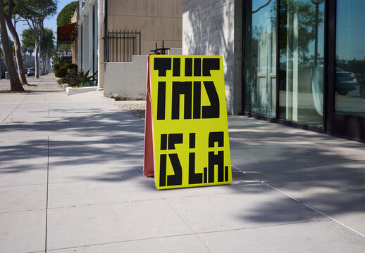 Mockup of A-frame Sign in Los Angeles Street