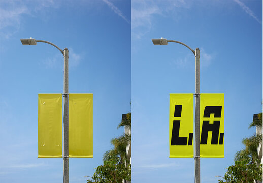 Fly Banner Design in Los Angeles for Advertising. PSD mockup.