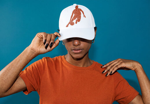 Mockup of Model Wears White Cap With Style
