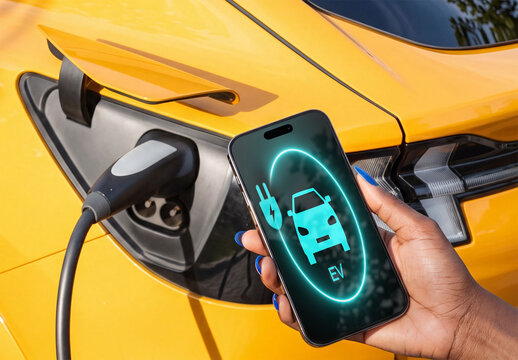 Mockup of smartphone Charging Electric car