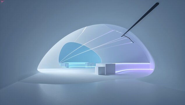 Modern futuristic interior with sleek curved design and ambient lighting