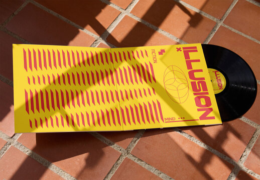 Mockup of white sleeve cover and label vinyl