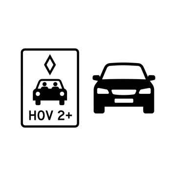 Hov carpool lane and occupancy traffic signs with occupancy transport commuter