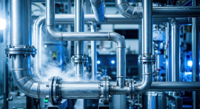 Industrial metal pipe fusion creates power and progress in modern factory systems with efficient fluid transport and mechanical design