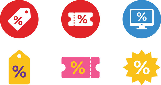 Discount icons set percentage off sales promotions and special offers