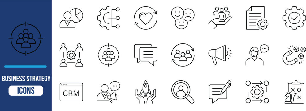 Marketing business strategy customer service icons. gear icon set, megaphone icon set, chat icon set