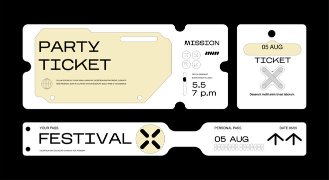 Control ticket bracelets for events, disco, festival, fan zone, party, staff. Vector mockup of a festival bracelet in a futuristic style.	
