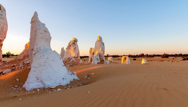 Majestic sandstone rock formations under clear blue sky.