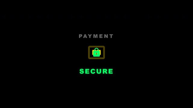 Digital payment secure animation with shopping bag icon and encryption status
