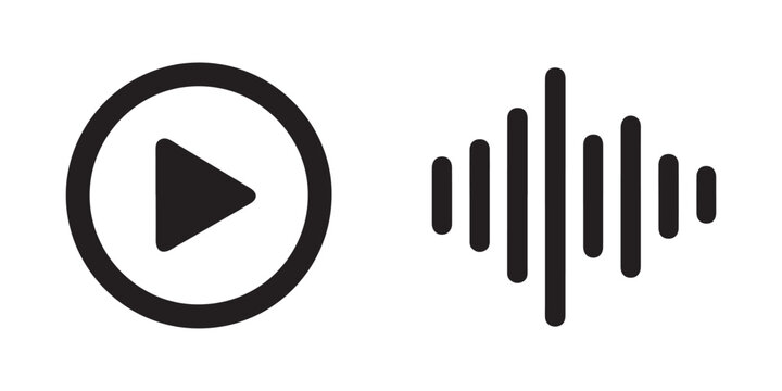 Audio play circle button icon with waveform frequency visual sound bars for media interface.