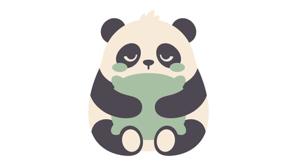 Cute cartoon panda bear hugging a soft green pillow. © Siwit