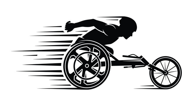 Wheelchair racer speed silhouette graphic.