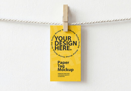 Vertical Paper Label Tag Mockup on clothespin