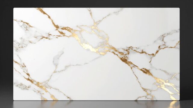 A polished white stone slab with elegant gold vein patterns