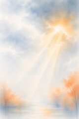 Fototapeta premium 秋雨をイメージした抽象水彩背景 静かな空気感と秋の光が広がる余白デザイン