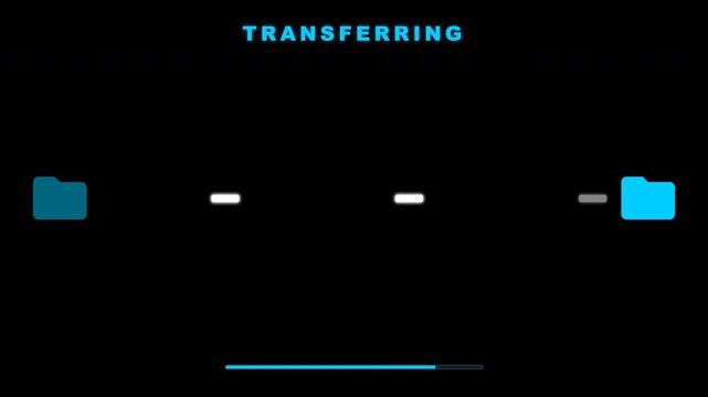 Digital data transferring progress bar animation on black background
