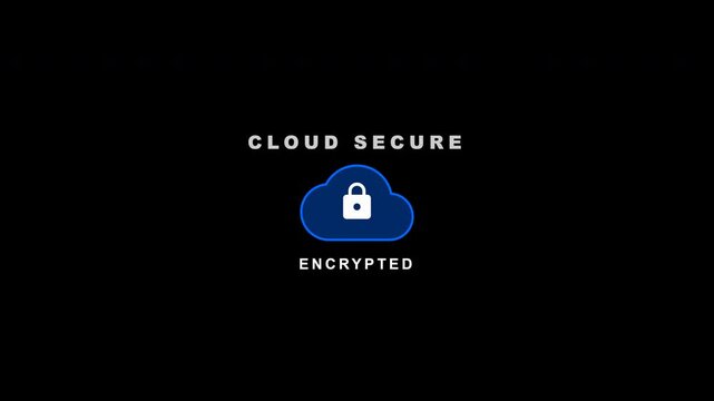 Cloud secure encrypted animation with blue cloud and lock icon
