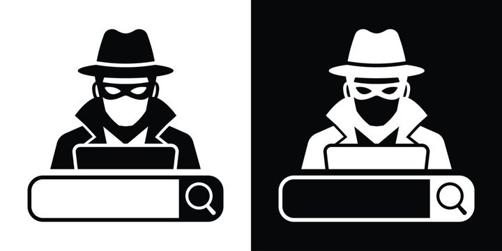 Incognito spy searching online web browser vector icon. Anonymous hacker tracking data illustration. Internet security flat graphic.