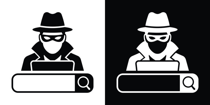 Incognito spy searching online web browser vector icon. Anonymous hacker tracking data illustration. Internet security flat graphic.