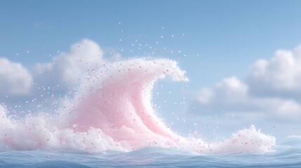 Fototapeta premium Surreal pink wave crashing in the ocean under a clear blue sky
