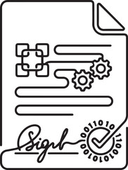 Fototapeta premium Smart Contract Document with Signature Gears and Puzzle Line Art Illustration