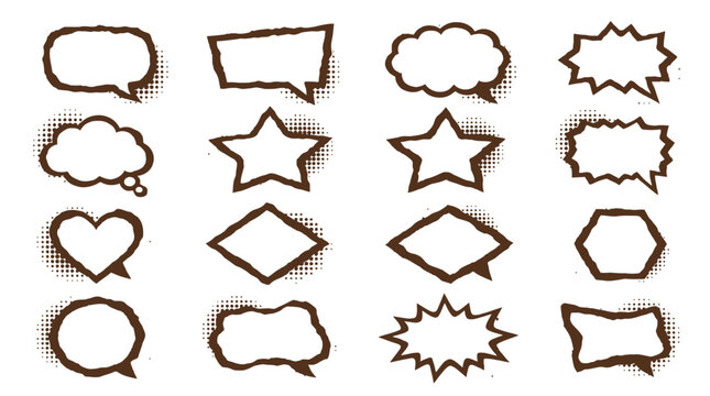 Speech bubbles with hand drawn outlines offer varied geometric shapes for creative communication and messaging.
