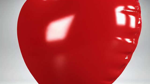 A bright red, heart-shaped balloon floats against a smooth, gray gradient background