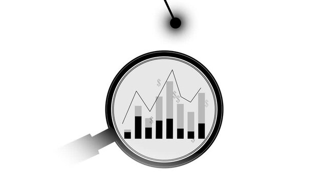 Magnified financial chart analysis animation on white background