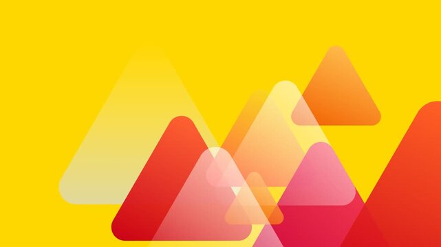 Abstract geometric background with overlapping translucent triangles in shades of yellow orange and red, creating a vibrant and modern design
