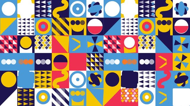 Abstract geometric seamless background pattern with colorful retro shapes and modernist concept design