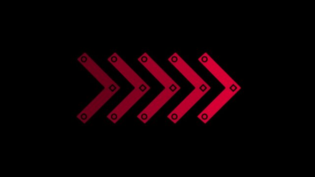 3d render animated red arrow symbol, right directional red arrow animation loop. next button concept. forward animation, road sign traffic. swipe next left to right direction arrow loading animation