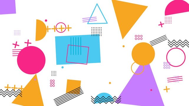 Colorful Memphis style geometric background with abstract shapes