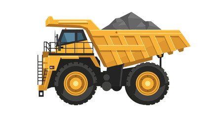 Fototapeta premium yellow dump truck carrying coal on white background