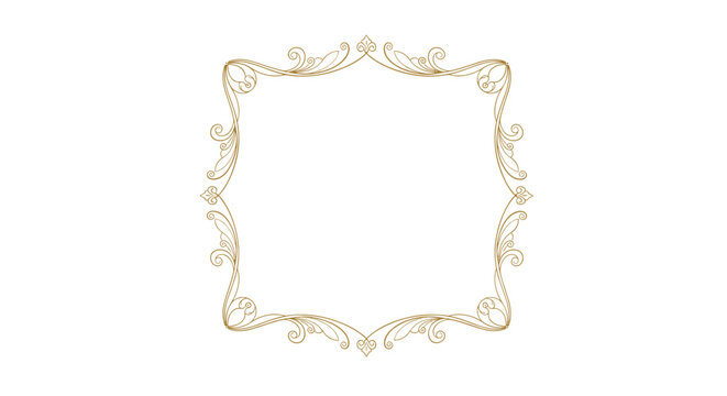 Luxurious gold ornamental frame with intricate scrolls and flourishes in a square layout for elegant wedding and award certificate designs.