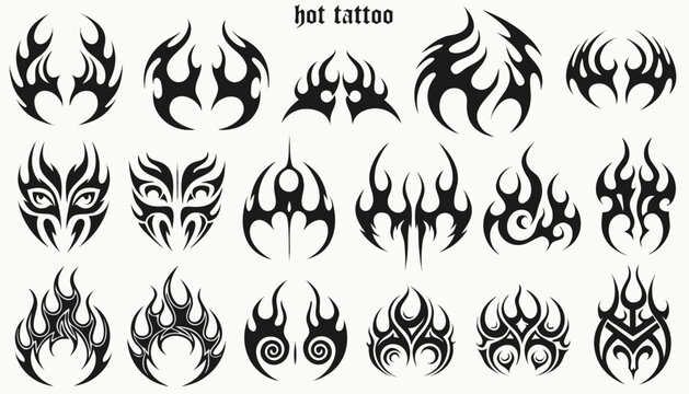 set of black and white flames