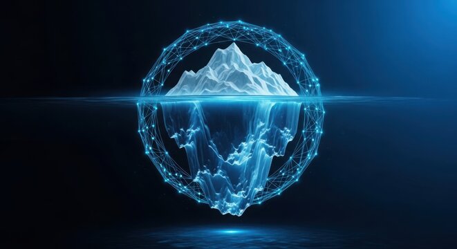 Abstract digital iceberg concept in a glowing circle illustration