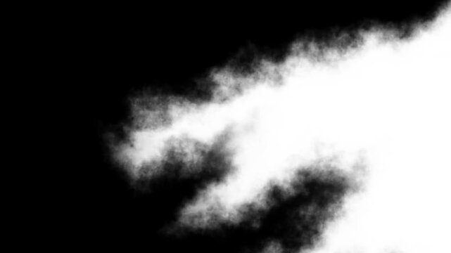 Smoke Transition Effect With Soft Billowing Clouds Moving Across The Frame. Atmospheric Vapor Overlay Organic Motion, High Contrast Edges, And Monochrome Visual Flow.