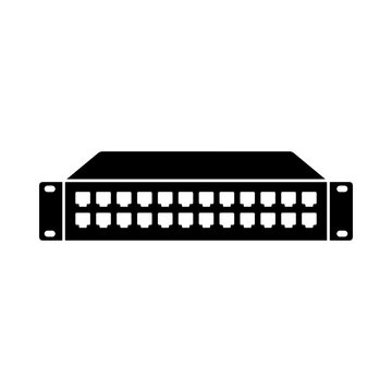 Data center network switch rack mount hardware icon with hardware, ethernet