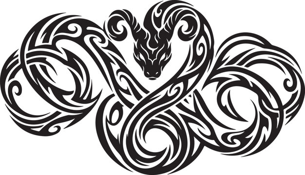 dragon illustration with swirling patterns on a white background Vector gesign