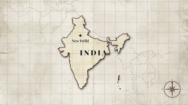 Vintage style antique map of India geography and cartography illustration