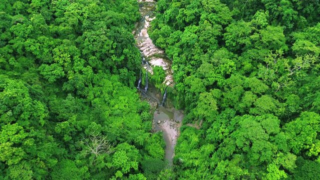 Stunning Aerial View of Suptodhara Waterfall and Tropical Forest