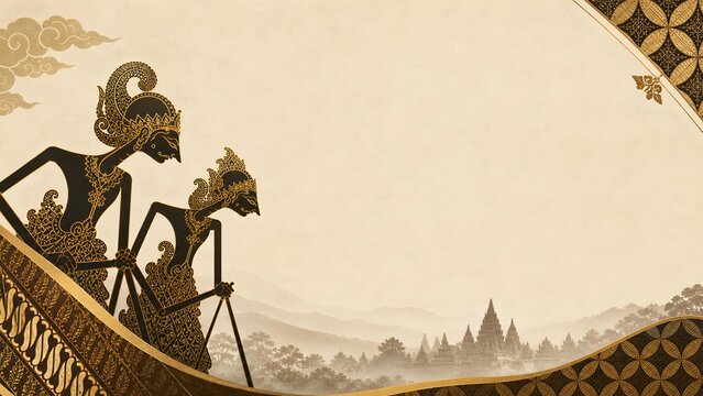 Wayang Kulit Silhouette Prambanan Temple Javanese Greeting Background Banner