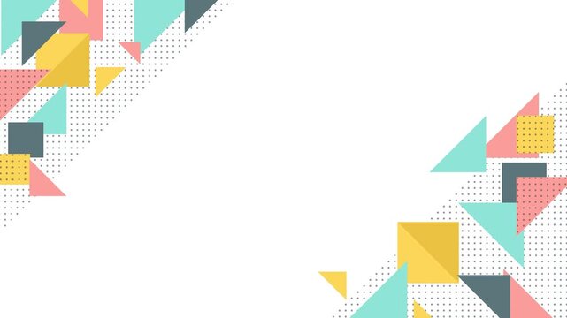 Abstract geometric background with colorful pastel triangles and squares on white