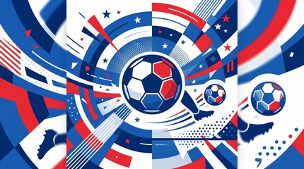 Fototapeta premium Soccer football championship abstract background banner with dynamic red and blue wave elements