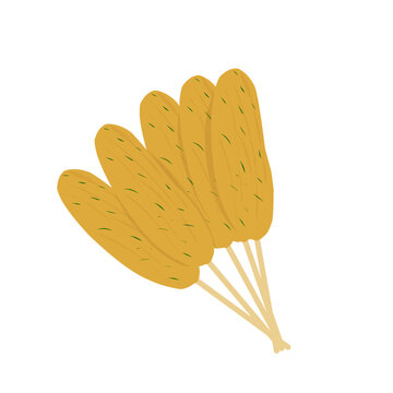 Chicken Sempol illustration with red sauce and mayonnaise. Chicken Sempol vector. Chicken Sempol snack cartoon illustration. Street food illustration 
