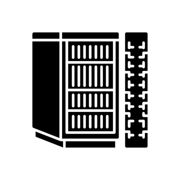 Data center server rack cabinet icon with computing infrastructure technology