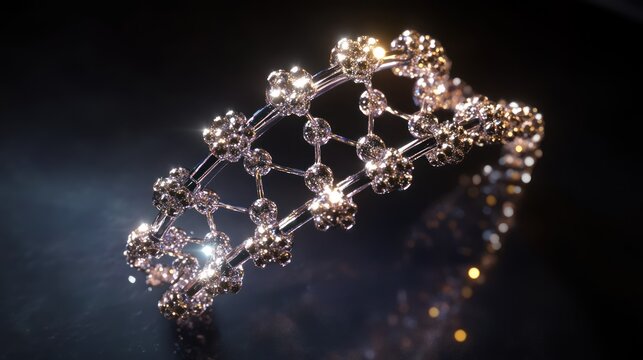 Elegant diamond tiara with sparkling crystals on dark background.